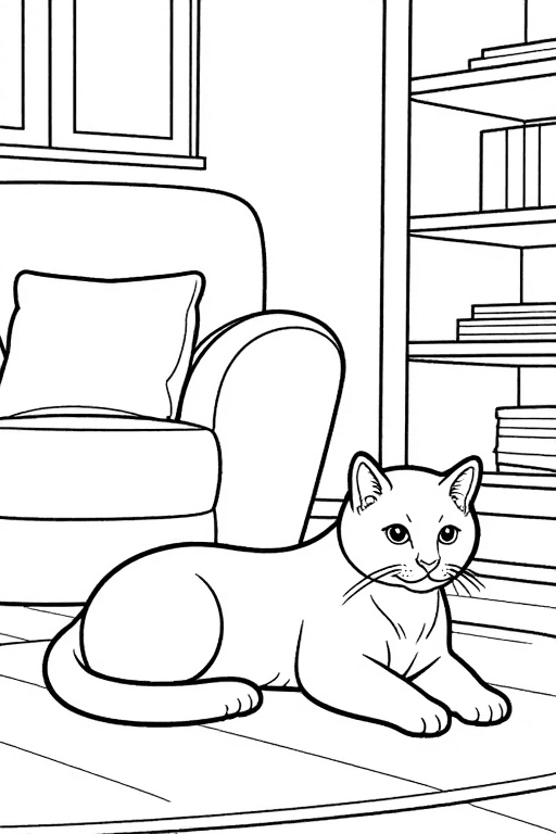 Cat resting on the floor of the living room!